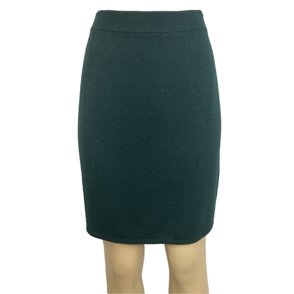 St John Santana Knit Skirt Pencil Straight Forest Green Wool Mini Short 8 M - Picture 1 of 7